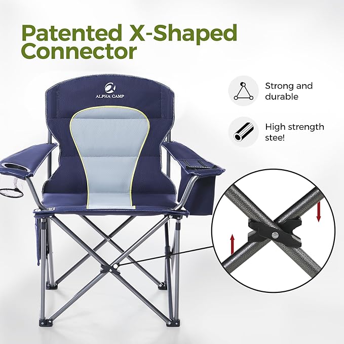 Folding Camping Chair, Blue Steel Frame, 450 lb Capacity