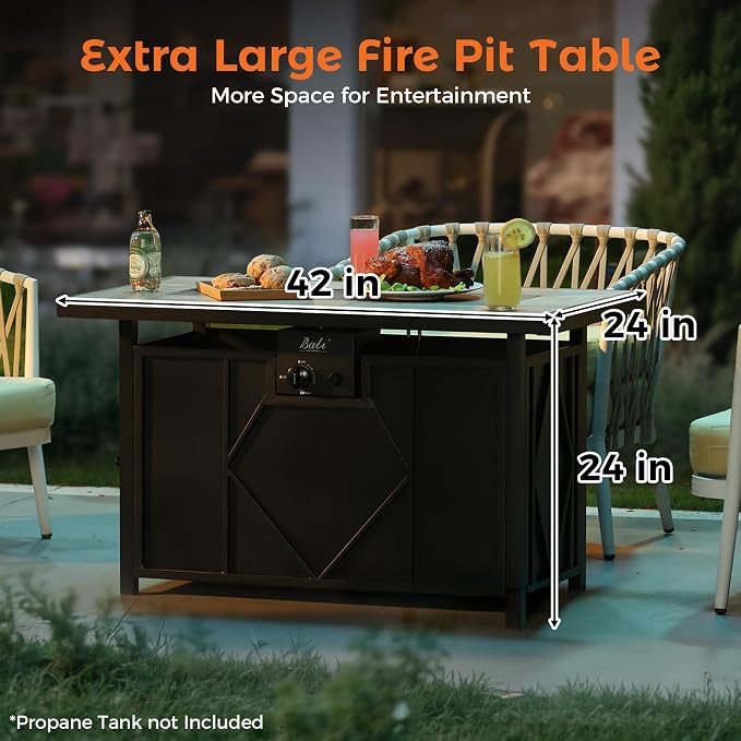 BALI OUTDOORS 42 inch Propane Fire Pit Patio Outdoor Fire Pit Table Large Black - Image 4