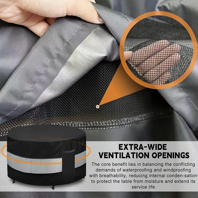 Round Patio Furniture Cover Black Grey Waterproof Up to 10000pa - Image 3