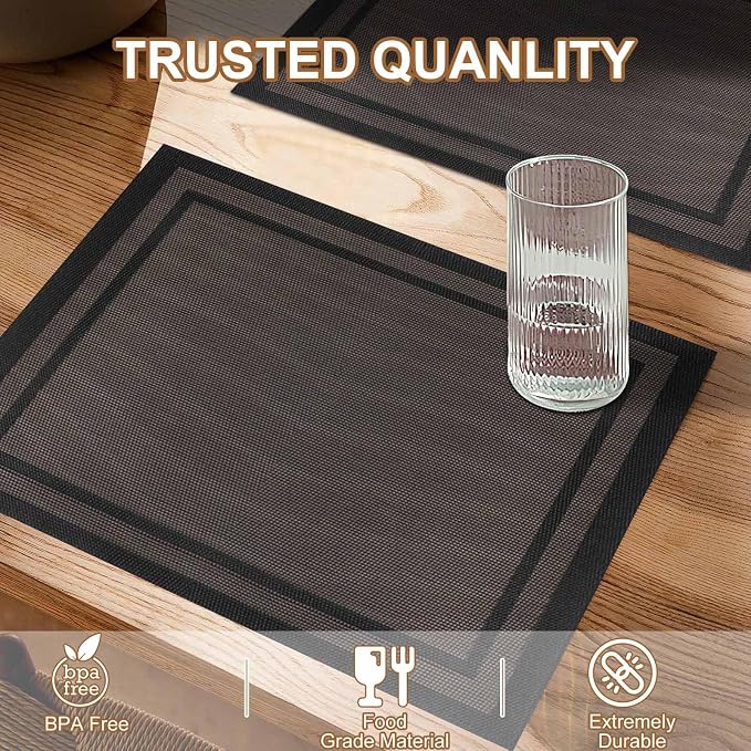 BETEAM Placemats Set of 6, Woven Vinyl Placemat - Image 2