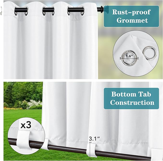 HolidayIdeas Outdoor Curtains for Patio Waterproof 6 Panels 54x95 - Image 2