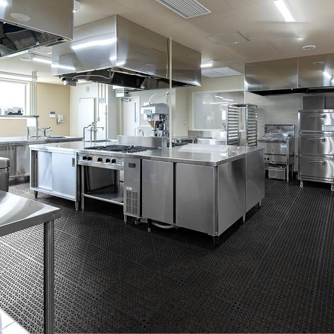 Bonnlo Black Interlocking Floor Tile, Restaurant Drainage Kitchen Mat, - Image 8