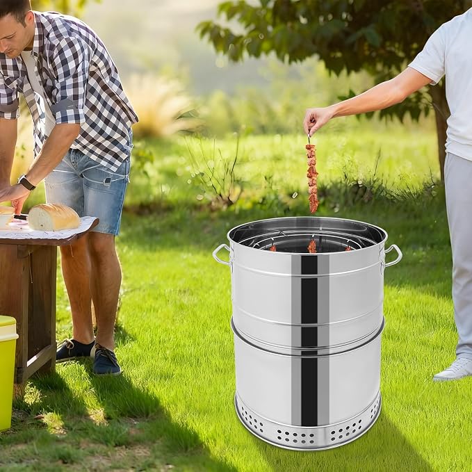 Portable Charcoal Grill, 360° Stainless Steel BBQ Grill Barrel - Image 6