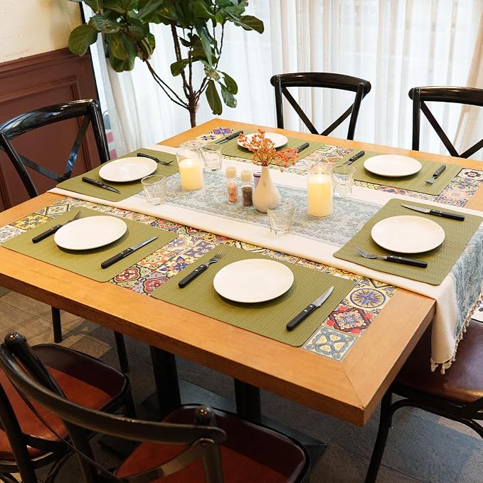Faux Leather Placemats Set of 6 – 17x12 Inch Vinyl Table Mats, Heat Resistant - Image 2