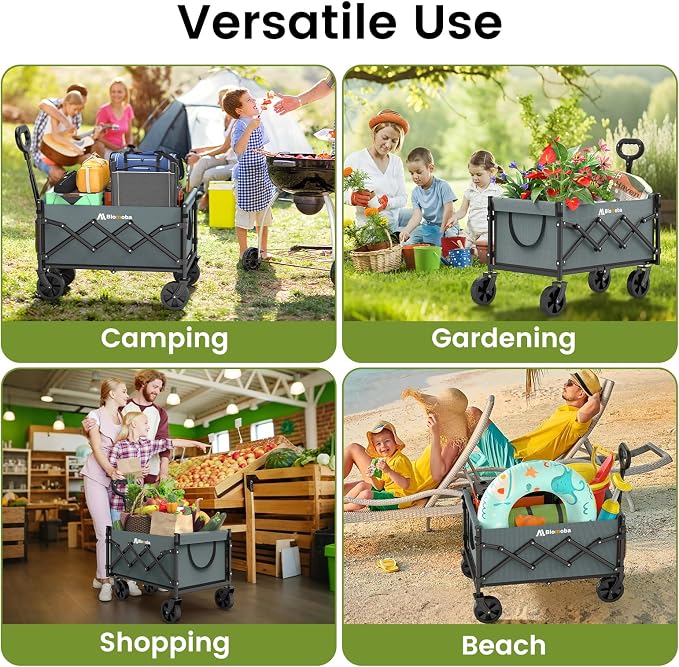 Collapsible Wagon with Wheels, 220 lbs Wagons Carts Foldable Wagon Cart with - Image 9