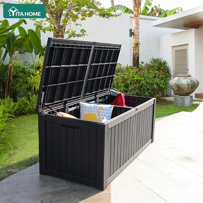 YITAHOME 150 Gallon Large Deck Box w/Divider, XL Waterproof Outdoor Storage - Image 3