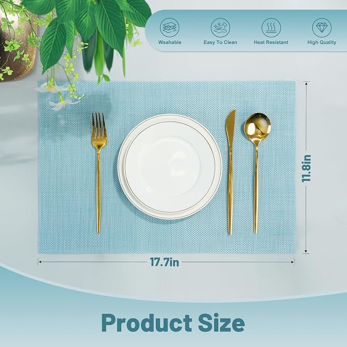 Placemats Set of 12，Non-Slip PVC Weave Table Mats Easy to Clean，Heat Resistant - Image 2