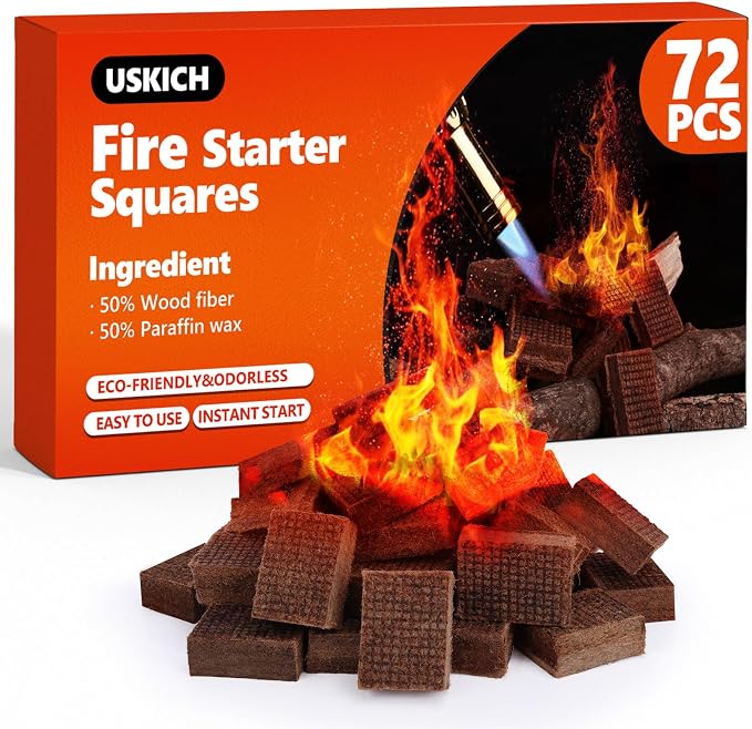 USKICH Fire Starter Squares 72Pcs, Natural Fire Starters by USKICH