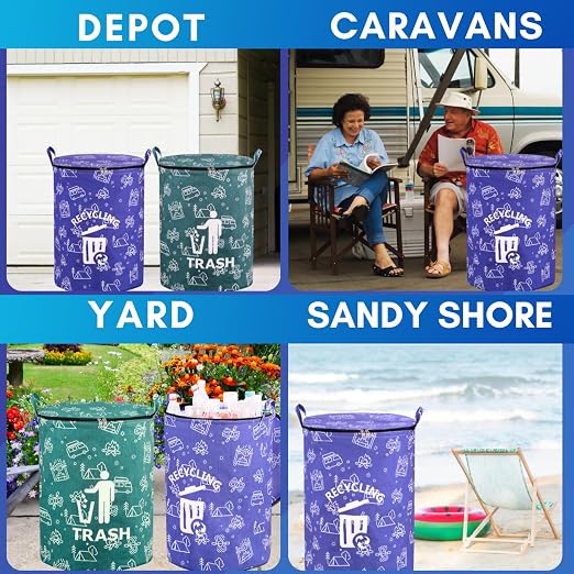 2 Pcs 30 Gallon Collapsible Trash Can Portable Waterproof Reusable - Image 7