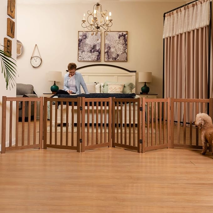 LZRS 6-Panel Extra-Wide Freestanding Wooden Dog Gate Indoor – 24”High Foldable - Image 6