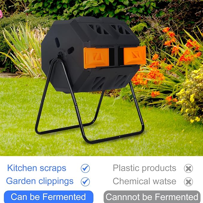 FDW Outdoor Compost Bin, 43 Gallon Dual Chamber Tumbling Composting Bin - Image 6