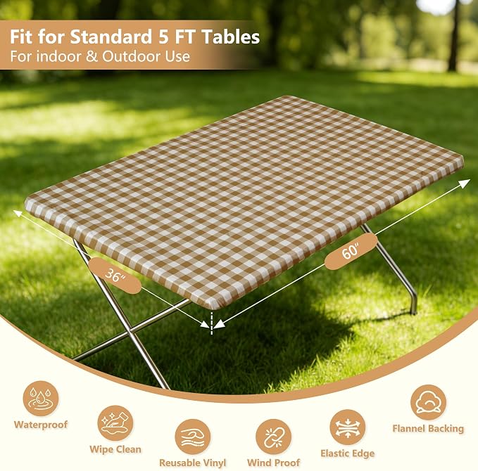 Rectangle Picnic Table Cloth, Elastic Waterproof Fitted Vinyl Tablecloths - Image 5