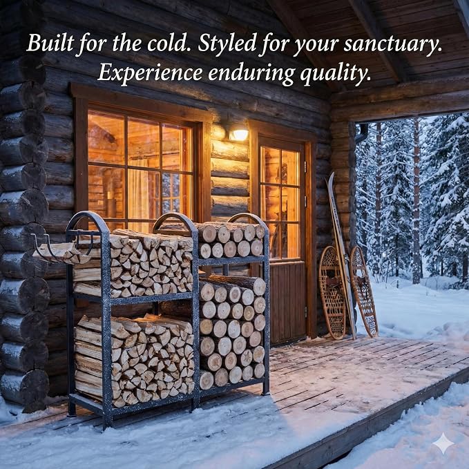 Firewood Rack Indoor With Hooks, 31inch Firewood Rack, log holders - Image 6