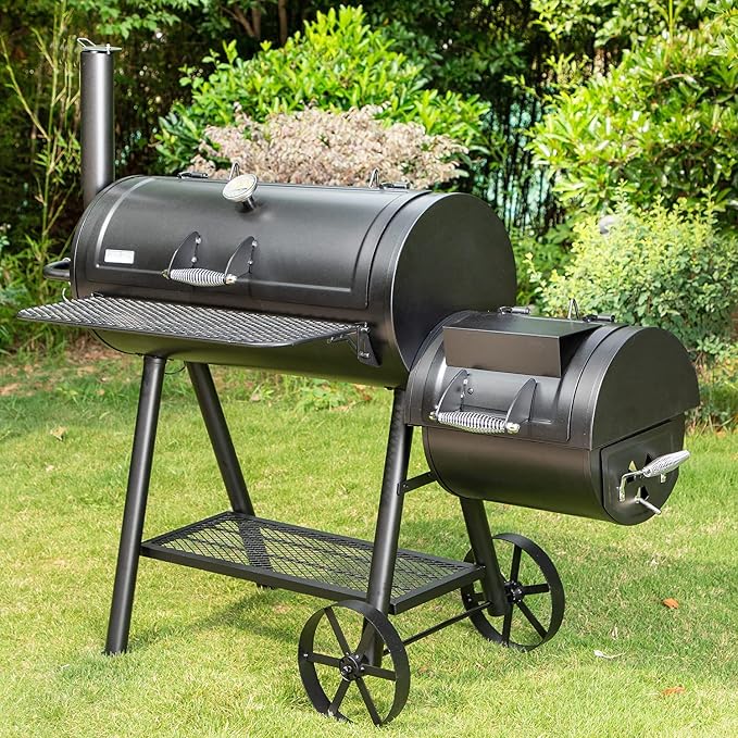 MFSTUDIO Heavy Duty Charcoal Wood Offset Outdoor Smoker Grill, Extra Large by MFSTUDIO
