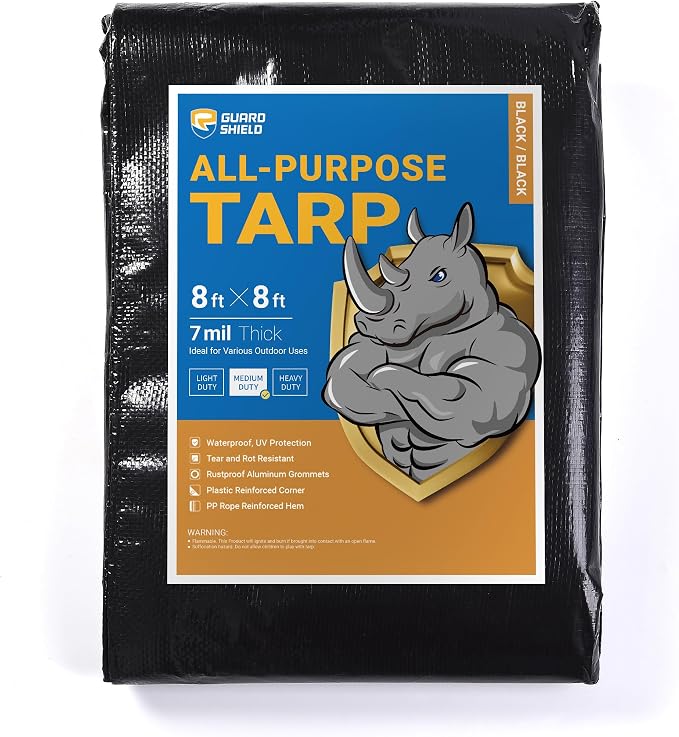 GUARD SHIELD Black Tarp Waterproof 8x8 Feet Medium Duty All Purpose Poly Tarps by GUARDSHIELD