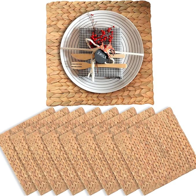 Boho Place Mats Set of 8, Square Table Mats Set of 8, Woven Placemats by EcoFriendlyHomewareVNCK