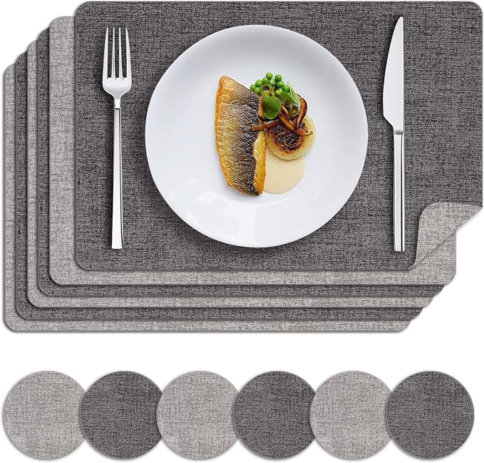 MOSAYT Faux Leather Placemats Set of 6, Heat Resistant Wipeable Washable Vinyl by MOSAYT
