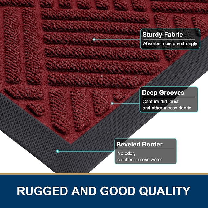 Smiry Front Door Mat Outside Entrance, Heavy Duty Outdoor Indoor Natural Rubber - Image 4