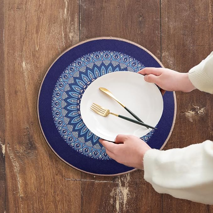 PIGCHCY Round Boho Placemats Set of 6, Rubber Heat Resistant Tabel Mats - Image 6