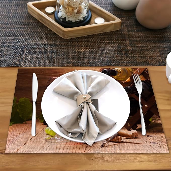 Red Wine Grapes Placemats for Dining Table Set of 6, Glass Cup Place Mats for - Image 5