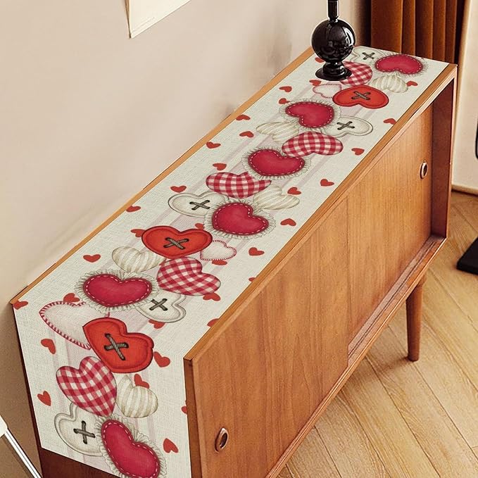 Valentines Day Table Runner, Rustic Red Heart Buttons Runner - Image 2