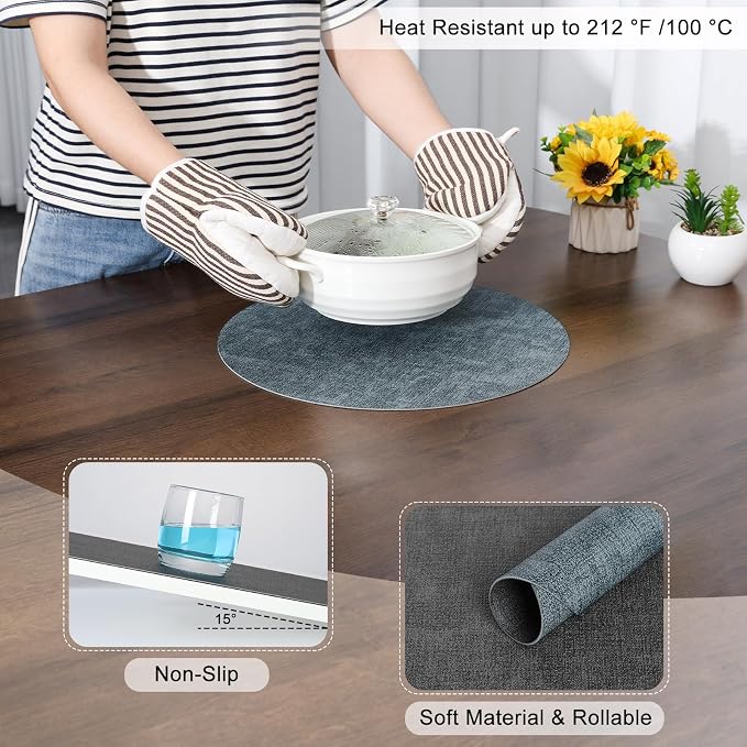 Myir JUN Round Placemats, Dual Sided Faux Leather Place Mats Set of 4 - Image 5