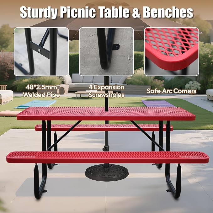 6FT Rectangular Metal Picnic Table - Image 5