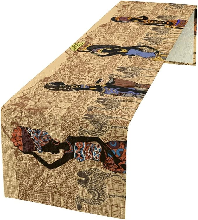 African Black Woman Table Runners, American Art Ethnic Tribe Elephant Table by Unknown