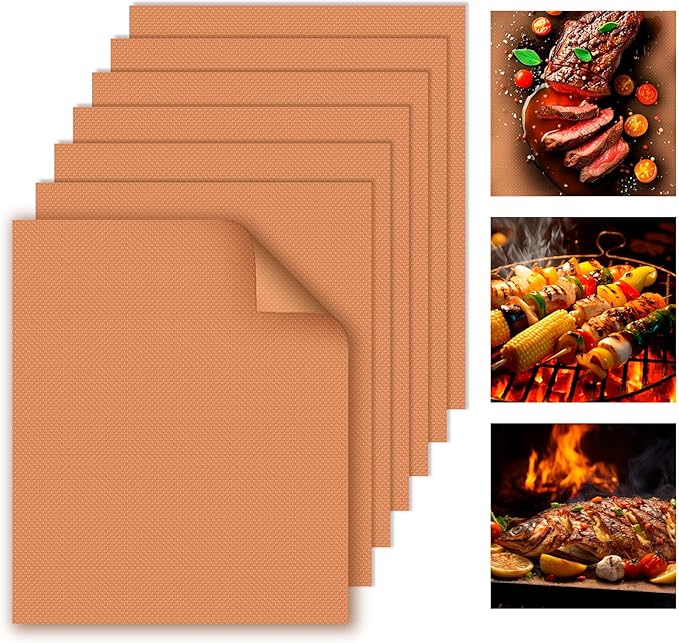 WIBIMEN Grill Mats for Outdoor Grill, Copper 7pcs Grill Mat, 100% Non-Stick by WIBIMEN