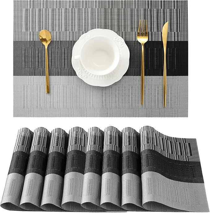 Leetaltree Grey with White Striped Placemats Set of 8 by Leetaltree-ArtatEveryTable