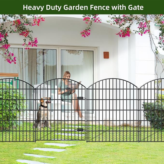 Metal Garden Gate and Fences Outdoor ECG1191, 1 Gate + 4 Fence Panels, 43.2in - Image 2