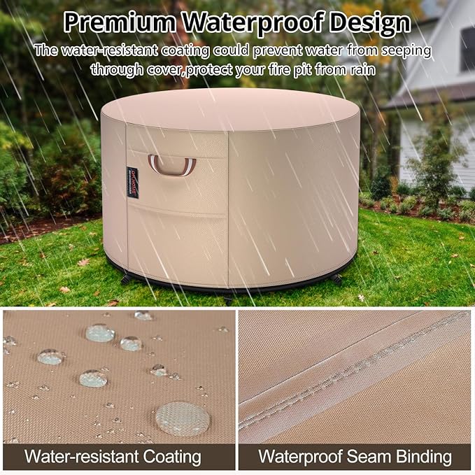 QH.HOME Fire Pit Cover Round-36" D X 24" H Inch Heavy Duty 900D Strong - Image 4