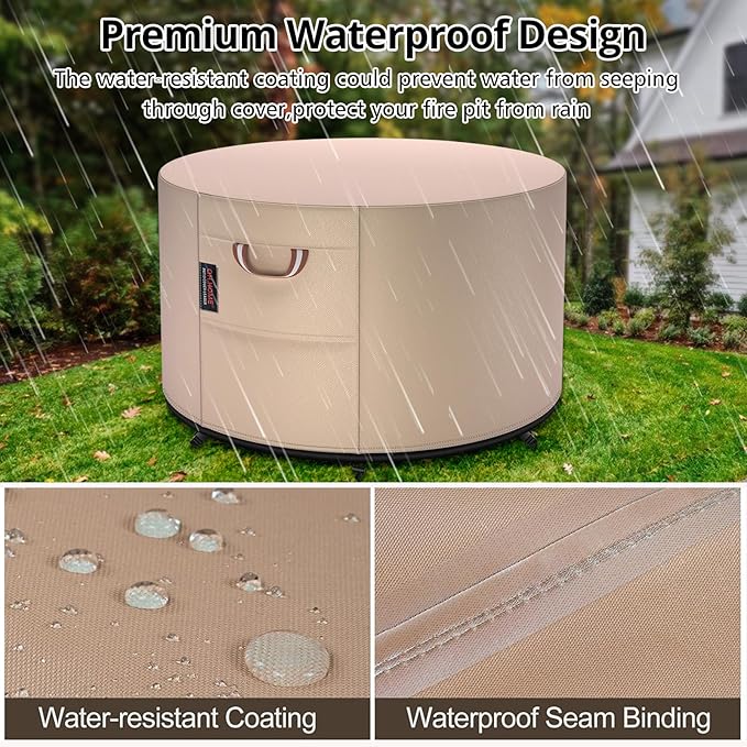 QH.HOME Fire Pit Cover Round-Fits Diameter 50" D X 24" H Heavy Duty 900D Strong - Image 4