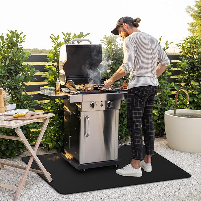 Grill Floor Mat 30 x 48 Inch Black Fiberglass Silicone-Coated
