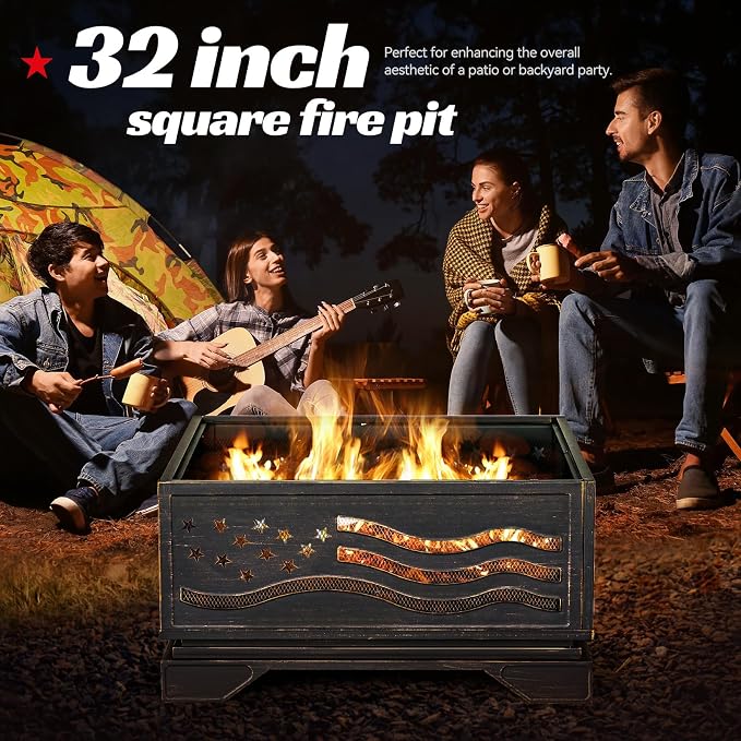 32Inch Square-Shaped Fire Pit, Outdoor Fire Pits - Image 5