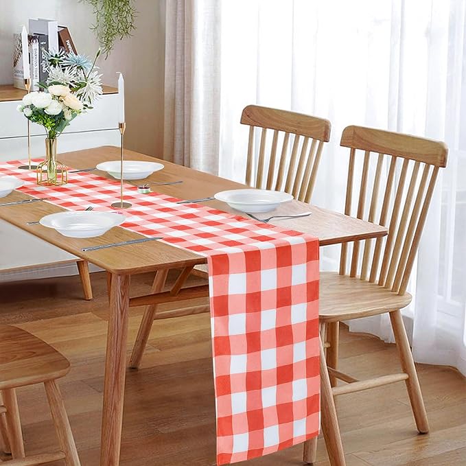 Fabric Checkered Table Runner 6 Pack Waterproof Gingham Table Runner 14W x 108L - Image 6