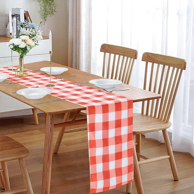 Fabric Checkered Table Runner 1 Pack Waterproof Gingham Table Runner 14W x 108L - Image 6