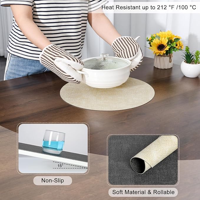 Myir JUN Round Placemats, Dual Sided Faux Leather Place Mats Set of 6 - Image 5