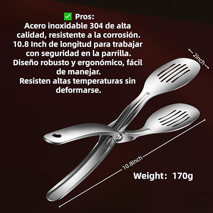 Stainless Steel Grilling Tongs with Spring Action, Silver, 10.8 Inch