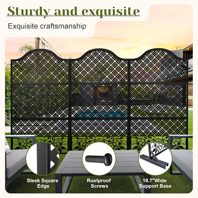 Outdoor Freestanding Decorative Privacy Screen 72" H×47" W Metal Room Divider - Image 6