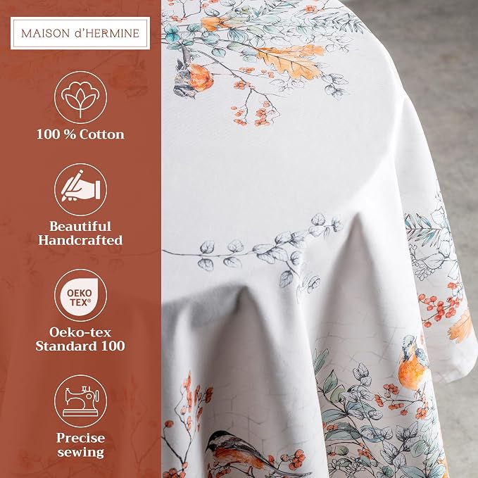 Maison d' Hermine Table Cloth Round Table 100% Cotton 63 Inches Fall Tablecloth - Image 2