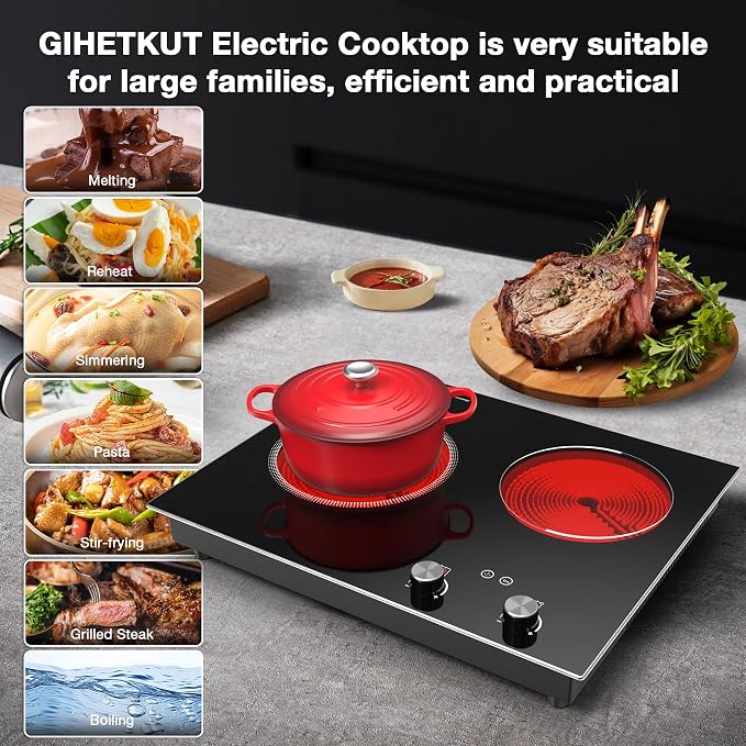 Electric Cooktop, 1110V 2100W 2 Burner stove, Built-in & Countertop Stove Top - Image 4