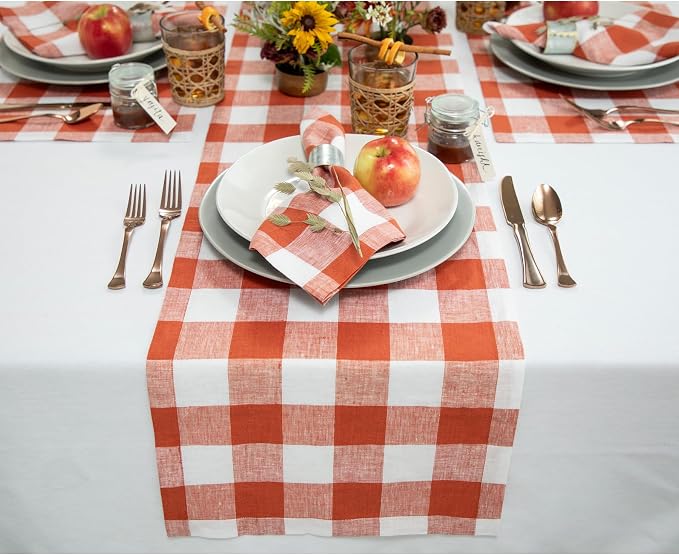 Solino Home Linen Checkered Table Runner 120 Inches Long by SolinoHome