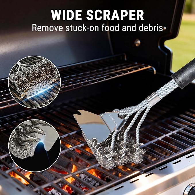 ThermoPro BBQ Grill Brush with Wide Scraper, Bristle-Free Stainless Steel - Image 3