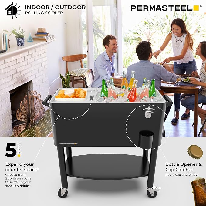 Permasteel 80 Quart Party Cooler, Rolling Ice Chest - Image 10