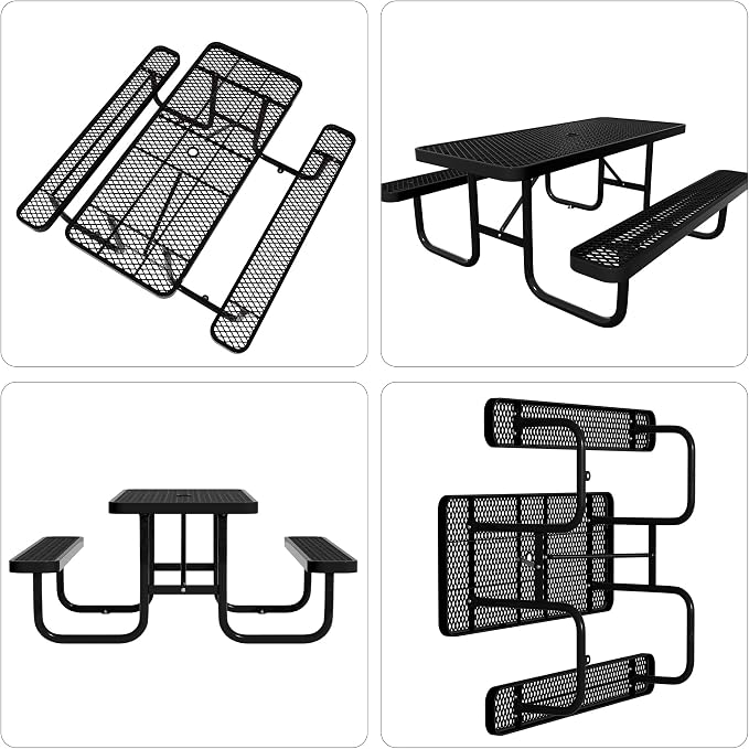 6 FT Metal Picnic Tables for Outside, Outdoor Coated Steel Heavy Duty - Image 8