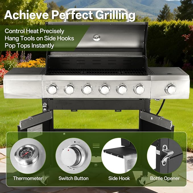 Endark Upgraded 68, 500 BTU 6-Burner Stainless Steel Propane Gas Grill – - Image 6