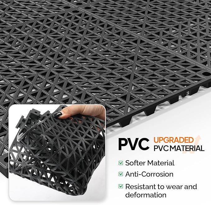 Bonnlo Black Interlocking Floor Tile, Restaurant Drainage Kitchen Mat, - Image 5