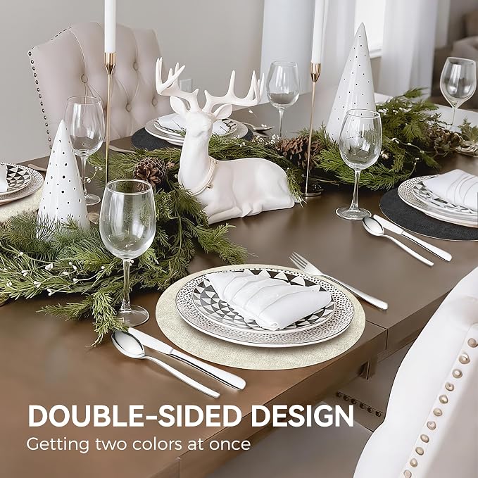 13" Round Placemats Set of 6, NCUE Dual-Sided Faux Leather Heat Resistant Table - Image 6