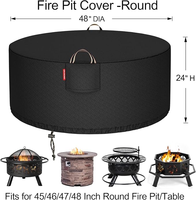 Fire Pit Cover Round for 45-48 inch Fire Pit, 900D Heavy Duty Waterproof - Image 2